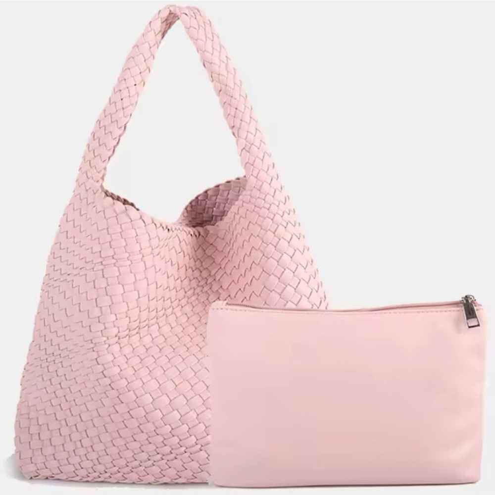 Elegant Light Pink Woven Tote Bag Purse